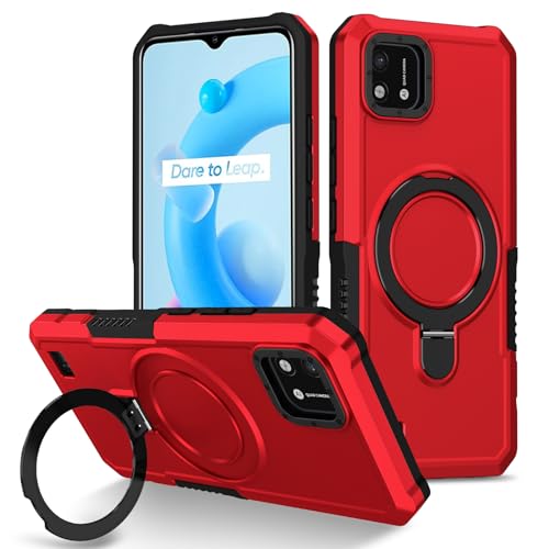 Compatible with Realme C11 2021 Case,Built-in Kickstand Shell Compatible with Realme C20 Shockproof Protective 2 in 1 Phone Case Cover Hong