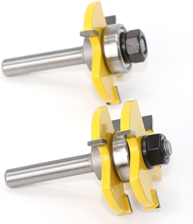 2pcs 6mm 8mm Shank 3/4" Stock Tongue and Groove Joint Assembly Wood Router Bit Set C3 Carbide Tenon Cutter Tools for Woodworking (Size : NO2)