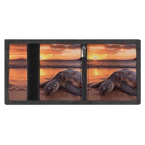 Sea Turtle Sunset Trifold Wallet, Card Cases And Money Oganizer Thin Stylish Mini Coin Bag with Zipper Coin Pocket Credit for Men And Women4