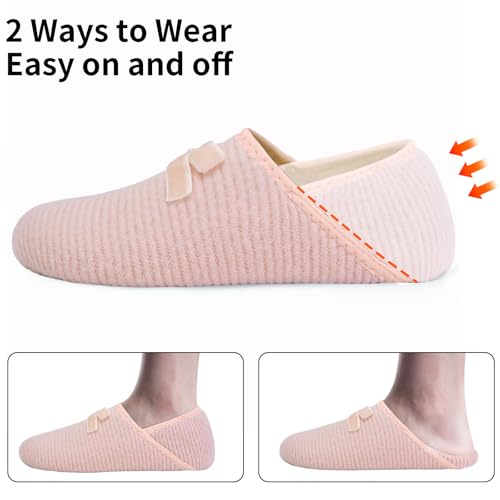 Image of WateLves Womens & Mens Lightweight Cozy Faux Furry House Slippers - Rubber Sole Slip On Sock Shoes - Foldable Travel Slippers - Indoor & Outdoor