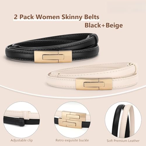 2 Pack Women's Skinny Genuine Leather Belt 0.6" Width Adjustable Vintage3