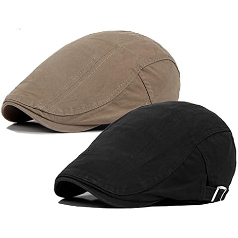 Qunson Men's Cotton Flat Ivy Gatsby Newsboy Driving Hat Cap - beige - One size Cover