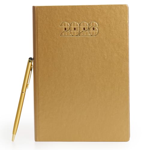 Image of Mahavir Millennium 2026 Diary | A5 Size New Year Diary with Stylus Pen | 424 pages | One-Day-to-a-Page New Year Diary with Satin Ribbon Bookmark | Gilt Edge, 70 gsm | Natural Shade Paper | Acrylic Coated Paper - Gold