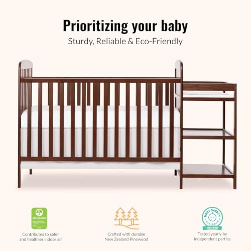 Image of Dream On Me Anna 3-in-1 Full-Size Crib and Changing Table Combo in Espresso, Greenguard Gold Certified, Non-Toxic Finishes, Includes 1 inch Changing Pad, Wooden Nursery Furniture