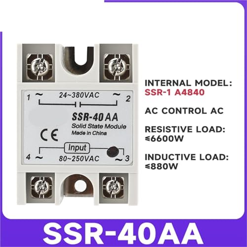 Relais Statique SSR-40AA Commande CA CA 40A 24-380VAC 1Pcs Monophasé