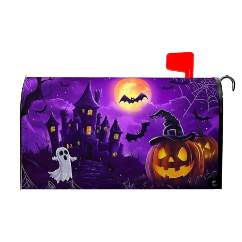 VentuCoven Pumpkin Mailbox Covers Magnetic Halloween Bat Post Letter Box Cover Scary Night Mailbox Wrap Standard Size 21x18 inch Castle Lanterns Forest for Outside Garden Decor Fall Autumn