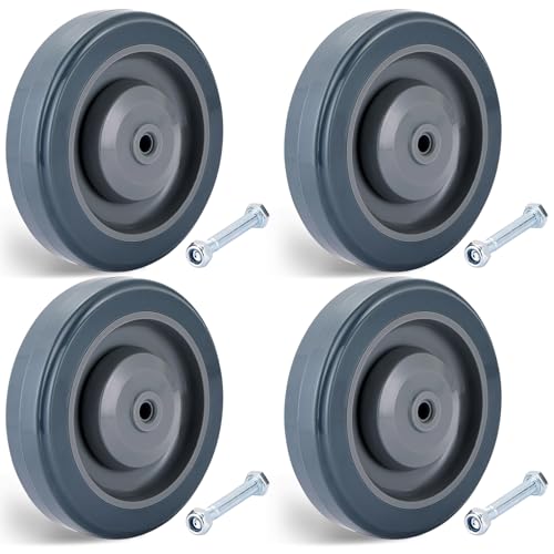 Image of Shopping Cart Wheels Replacement | 4 Pack Shopping Cart Caster, 5-inch Diameter Wheels with Axles Bolts (Grey)