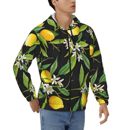 Sweat à fermeture éclair pour homme imprimé floral citron en taille S-3XL