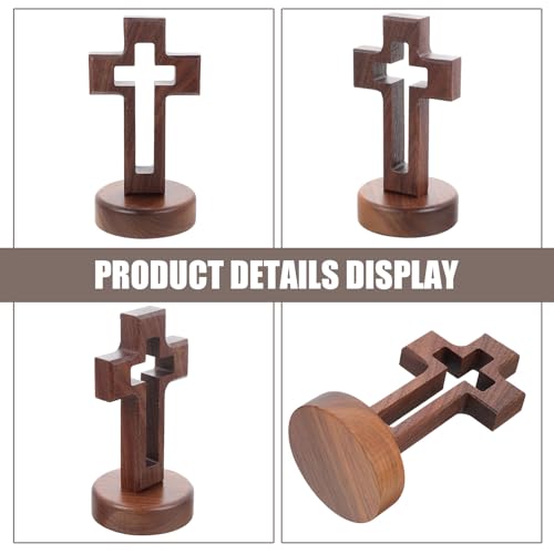 Cruz de madera artesanal color nogal oscuro regalo religioso 3