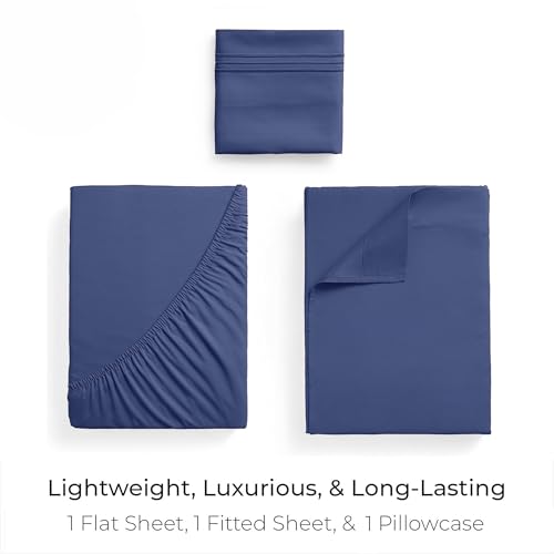 Image of Mellanni Twin Sheets Set - 3 PC Iconic Collection Bedding | Hotel Luxury, Extra Soft, Cooling Bed Sheets - Wrinkle, Fade, Stain Resistant (Twin, Blue Nova)
