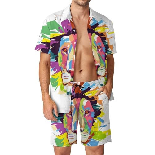 Chemise Hawaïenne Lion Coloré ensemble de plage raffiné coupe fluide taille S
