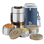 AUSAULAC Large Capacity 3500ml Adults Stainless Steel Vacuum Insulated Wide Mouth Food Hot Food Jar with Keep Thermal Portable 3 Tier Stackable Bento Hot Food Containers Lunch Boxes (Silver)