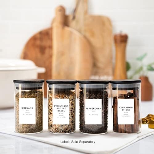 SAVVY & SORTED 12 Black Bamboo Spice Jars - 8.5oz Large Glass Jars with Black Bamboo Lids - Seasoning Jars with Airtight Lid, Containers Herb Spice Rack Kitchen Organization