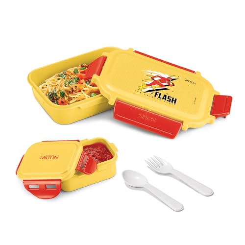MILTON Sherry Tiffin (DC) Lunch Box for Kids Boys & Girls with Leak-Proof Inner Container| Food Grade,BPA Free,Compact & Durable Snacks Box for Kids I Plastic Spoon & Fork, 520 ml, Yellow