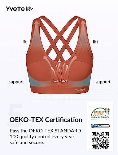 Image of Yvette Women High Impact Sports Bras Criss Cross Back Sexy Running Bra for Plus Size, Orange Red, XL(AC)