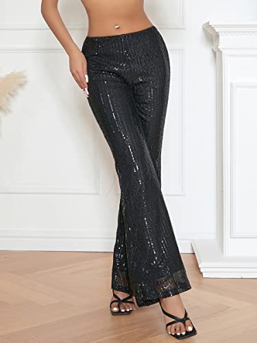 Adoeren Women Sequin Flare Long Pants Glitter Wide Leg Bell Bottom Palazzo Trousers Y2k Sparkly Disco Party Wear3