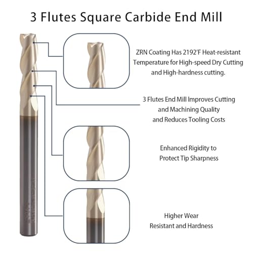 Image of 3-Flute Carbide End Mill with ZRN Coating, Milling Cutter HRC 55 -for Machining Aluminum &Copper Alloy
