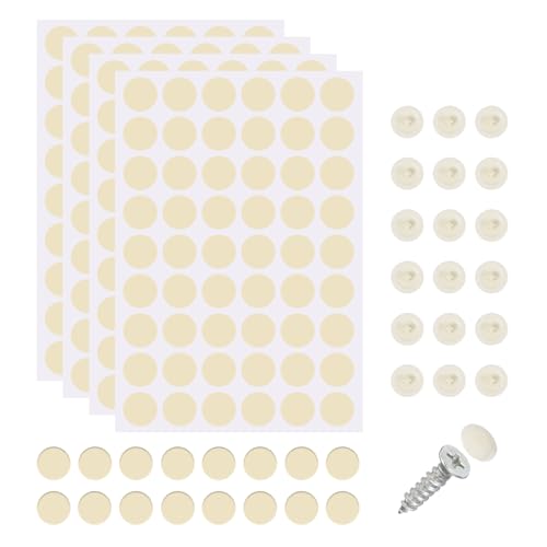 uxcell 216Pcs Screw Hole Stickers and 200Pcs Screw Cover Caps, 12x3.5mm Dustproof Cap Hole Cover Sticker Set ABS Phillips Screws Head for Furniture Cabinet Wardrobe, Pure White