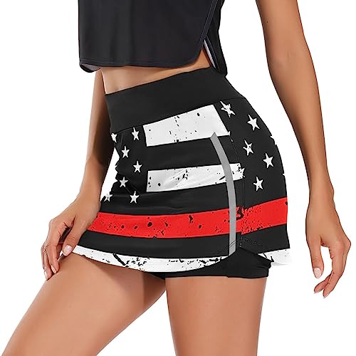 ODAWA Saia feminina atlética com estampa de bandeira leve para golfe com saia esportiva de tênis P-2
