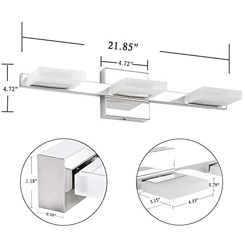 Letsun Bathroom Vanity Lights For Bathroom 3 Light Fixutres 21.8 Inches Bathroom Lights Over Mirror 9W Led Lighting In Chrome Vanity Lighting Fixtures With 360° Rotation Acrylic Cover,6000K Cool White #TOP5