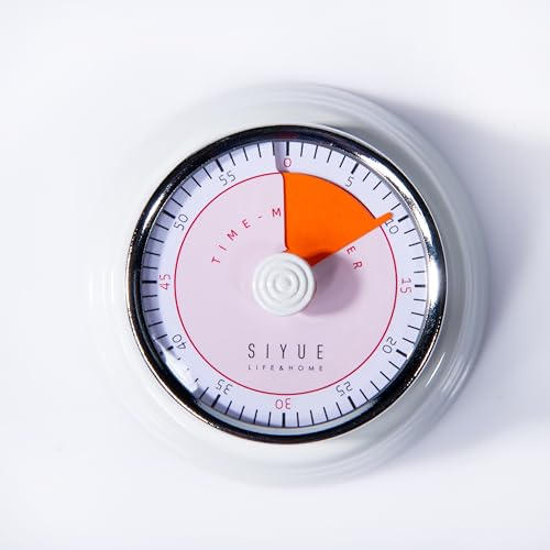 Image of Gibox Round Retro Kitchen Timer for Cooking (White) Stainless Steel Megnatic Bottom Mechanical Loud Alarm, 60 Min Count Stopwatch for Time Management Analogue Clock Reminder for Various Activity
