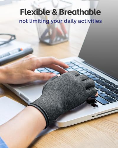 Image of FEATOL Compression Arthritis Glove with Wrist Brace, Comfortable Fingerless Carpal Tunnel Hand Gloves for Women Night Support, Pain Relief for Rheumatoid Arthritis, Work, Typing - Left Hand, Medium, Black