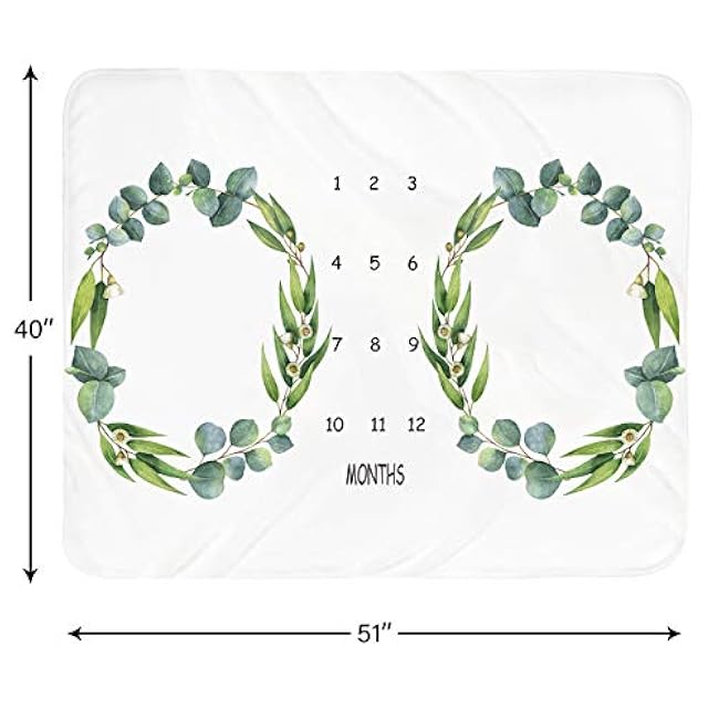 Baby Monthly Milestone Blanket Twins - Newborn Month Blanket Unisex Neutral Personalized Shower Gift Leaf Nursery Decor Photography Background Prop with Wooden Wreath Large 51''x40''
