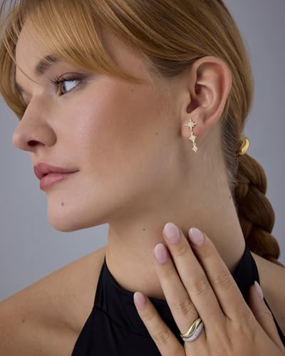 PAVOI 14K Gold Plated Sterling Silver Posts Cubic Zirconia North Star Drop Dangle Earrings for Women | Celestial Gold Statement Earrings4