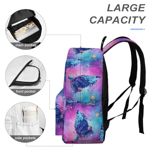 Spacious Commuter Backpack, Women Men Portable Cute Waterproof Wolf Backpacks Shoulder Bag for Work, Travel, Lightweight Reusable Bags4