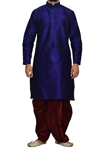 Kurta indio para bodas tradicionales conjunto de seda azul dhoti de hombre