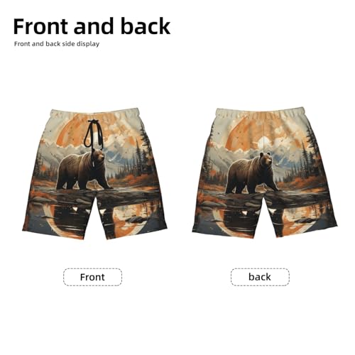 Boys Swim Trunks Beach Shorts Summer Surf Kids Youth Bathing Suits, Rustic Lodge Bear Southwestern Cabin Retro2