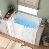 FerdY Floridian 55'x33' Walk-in Whirlpool Bathtub with 16 Air Water SPA Jets and Left-Side Door Opening and Quick Fill and Drain System, Rectangular Soaking Jetted Bath Tub in White with LED Lights