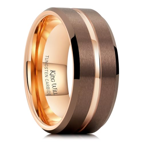 Image of King Will Tungsten Carbide Wedding Band for Men Women-6 /8 /10mm Width Multicolor Available with Grooved Center Wedding Ring Suitable for Work, Gym Comfort Fit Size 4-16