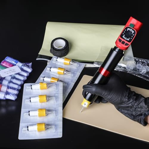 Tattoo Pen Kit -HAWINK Tattoo Machine Gun Kit with 1600mAh LCD digital Tattoo Power Supply and 16 Pcs Tattoo Cartridge Needles Complete Tattoo Kit Tattoo Supplies for Beginners EM154KITP155-1 - Thumbnail 7