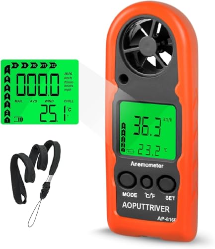Digital Wind Speed Meter Handheld Anemometer Measuring Wind Chill and Max/Average/Current/Temperature Speed,Mini Air Flow Velocity Meter for Windsurfing Sailing Fishing Hunting Outdoor Activities