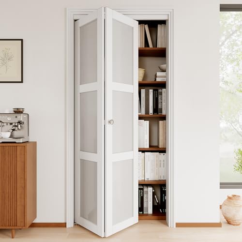JuJuBon Bifold Doors, 36"x 80" 3-Lite Tempered Frosted Glass Closet