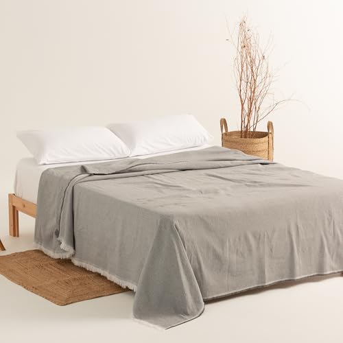 GAMUSI Mehrzweck-Sofaüberwurf, Picknickdecke, Jarapa Foulard Bettüberwurf, Sofadecken aus glatter Baumwolle – 180x140 cm, Hellgrau