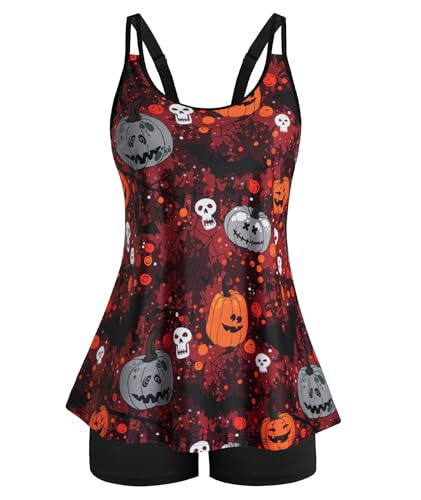 Arolina Womens Swimsuits Plus Size Tummy Control Two Piece Swimming Suit Tankini Bathing Suits Halloween Dark Red 24W