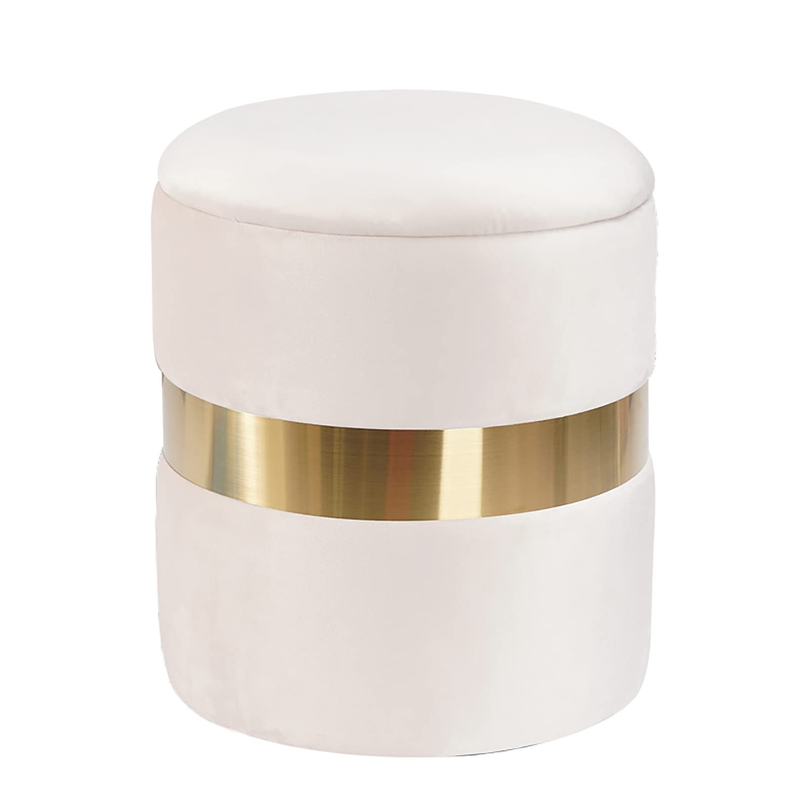Velvet Ottoman with Storage, Round Plush Vanity Stool Chair - Gold Plating Upholstered Footrest Stool for Livingroom Dressroom