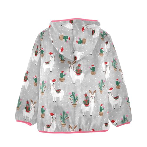 OTVEE Christmas Llama Alpaca Cactus Kids Hoodie Jacket Fall Spring Full Zip Warm Outwear Coat2