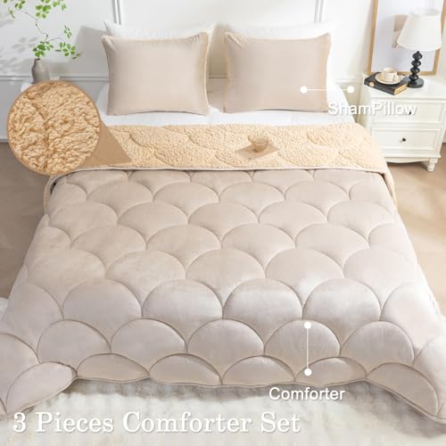 YUNLUYE Sherpa Comforter Set Queen Size 80 * 80", All Season Soft Warm Fleece Spring Fall Blanket Filled with Lightweight Microfiber, Winter College Dorm Bedding Sets with 2 Pillow Sham by YUNLUYE - Used condition - Image 2