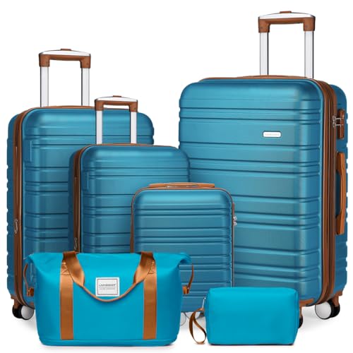 Image of LARVENDER Luggage Sets 6 Piece, Expandable Hardside Carry on Suitcase Set with Spinner Wheels, Lightweight Rolling Luggage Sets for Women with TSA Lock, Blue
