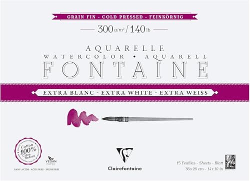 Papel acuarela 100% algodón grano fino Fontaine 36x26cm de 300g en bloc de 15 hojas