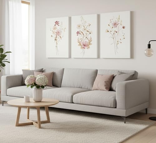 Image of JASMIE 3Pcs Pink Floral Canvas Wall Art