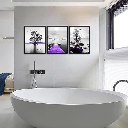 DZRWUBHS Wall Art, 3pcs 12x16in Black Framed Canvas, Modern Bathroom Wall Decor Painting, Abstract Wall Art for Living Room, Bedroom, Kitchen, Dormitory