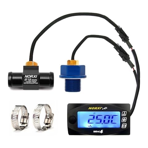 Universal Motorcycle 4 in 1 Multifunction Gauge (Oil Temp+Water Temp+Voltmeter+Timer) Temp Fahrenheit/Celsius(℉/℃) Digital Voltage Meter Clock Multimeter for Motorcycle(M18*1.5, 18mm) Cover