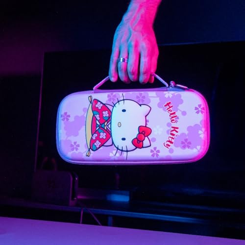 Konix Hello Kitty Housse de Protection et Transport Console Nintendo Switch 2 - Filet Rangement Accessoires - 8 Compartiments Jeux - Motif 3D - Rose