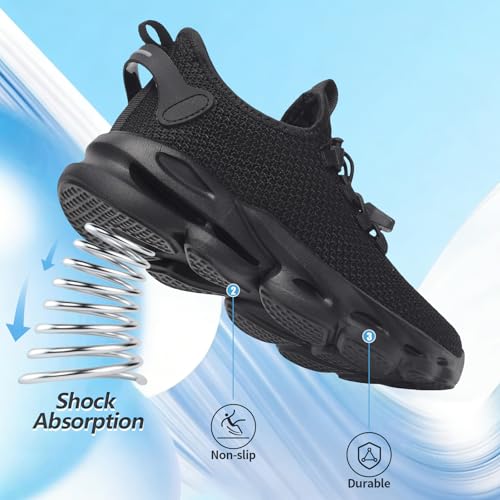 Fulkid Kids Girls Boys Shoes Breathable Athletic Boys Sneakers Lightweight Sports Shoes for Girls with Quick Adjust Bungee Sneakers for Kids Black Size 3