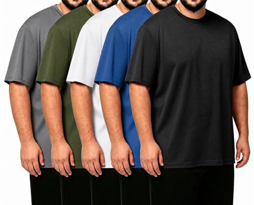 Kinglaman 5 Pack Big and Tall Mesh Workout Shirts for Men Dry Fit Gym Quick Dry Athletic Plus Size Short Sleeve Sports T-Shirt Moisture Wicking 1 Black 1 Gray 1 White 1 Blue 1 Green 4X-Large