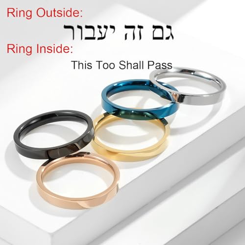 Jewish Hebrew Rings Stainless Steel Ring 3mm Plane High Polished Luck Protection Amulet Engraved This Too Shall Pass Stackable Wedding Band Size 5-122